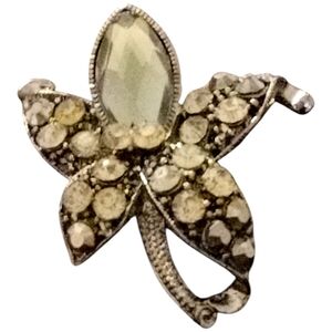 Vintage Victorian Style gray crystal Orchid Brooch 2"